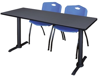 Regency Seating Cain 60 x 24 Training Table, Grey & 2 M Stack Chairs, Blue (MTRCT6024GY47BE)