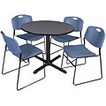 Regency Seating Cain 42 Round Breakroom Table- Grey & 4 Zeng Stack Chairs- Blue
