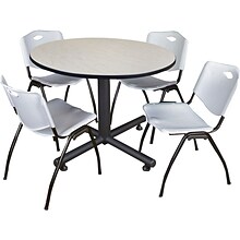 Regency Seating Kobe 48 Round Breakroom Table- Maple & 4 M Stack Chairs- Grey