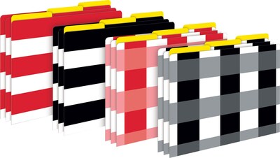 Barker Creek Buffalo Plaid & Wide Stripes Letter-Size Fashion File Folders, Multi-Design, 3-Tab, 12