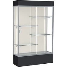 Ghent Spirit 48W x 80H x 16D Lighted Floor Case, Plaque Back, Satin Finish, Black Base and Top