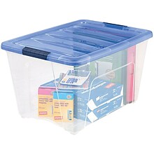 IRIS Stack & Pull 54 Qt. Latch Lid Storage Box, Clear and Blue, 6/CT (100242-CT)