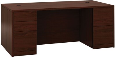 HON® 10500 Series™ Double Pedestal Desk with Full Pedestals, 29 1/2H x 72W x 36D, Mahogany (10589
