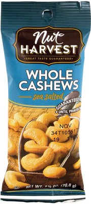 Nut Harvest Salted Sea Salt Cashews, 2.5 oz., 8 Bags/Pack (295-00004)