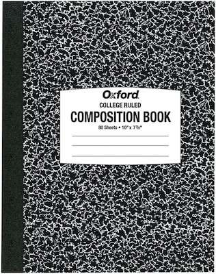 Oxford Composition Book, 7 7/8 x 10, College Ruled, 80 Sheets, Black and White Marble (26-252)