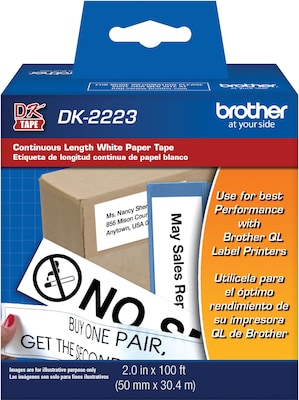 Brother DK-2223 Wide Width Continuous Paper Labels, 2 x 100, Black on White (DK-2223)