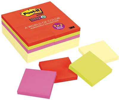 Post-it® Super Sticky Notes, 3 x 3, Marrakesh Collection, 24 Pads/Pack (65424SSCYN)