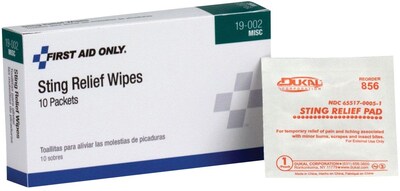 First Aid Only® Sting Relief Wipes, 10/Box (19-002)