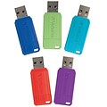 Verbatim 16GB PinStripe USB 2.0 Flash Drive, 5 Pack, Red, Green, Blue, Purple, Teal (99813)