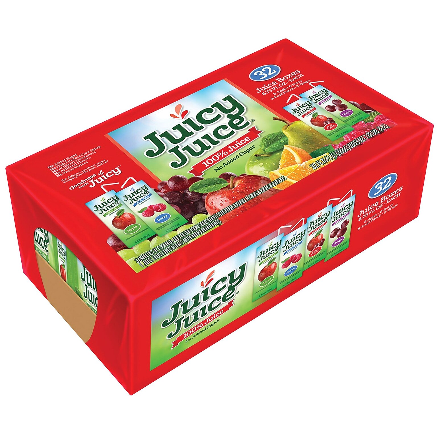 Juicy Juice, 100% Juice, Apple, Berry, Grape, and Punch Variety Pack, 6.75 oz./Juice Box, 32/Carton (ZUD48675)