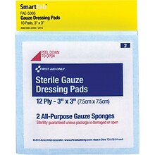 First Aid Only Gauze; Smart Compliance, 3 Gauze Pads, 5/Pack, 2/Box (FAO5005)