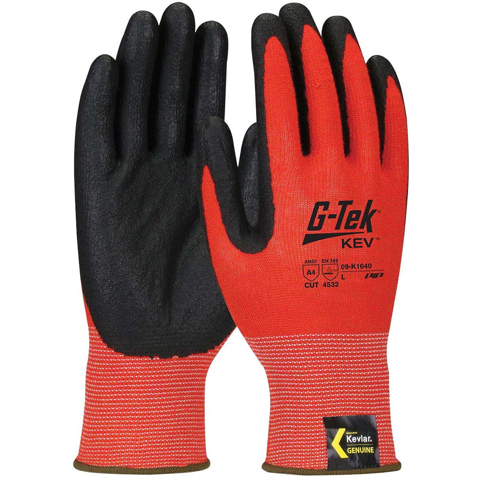 G-Tek KEV Nitrile Foam Work Gloves, Kevlar Engineered Yarn, Red, Large, 1 Pair (09-K1640/L)