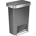 simplehuman Plastic Step Trash Can, Gray And Silver, 12 Gal. (CW1386)