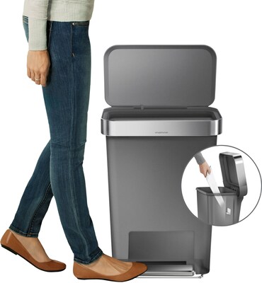 simplehuman Plastic Step Trash Can, Gray And Silver, 12 Gal. (CW1386)