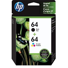 HP 64 Black/Tri-Color Standard Yield Ink Cartridge, 2/Pack  (X4D92AN#140)