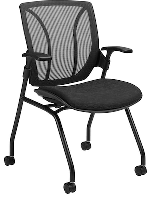 Global Roma Nester Mesh Back Flip Seat Nesting Chair with Arms, Black (1899BKUR22MMB+)