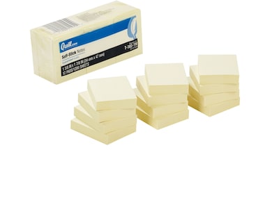 Quill Brand® Self-Stick Notes, 1-1/2 x 2, Yellow, 100 Sheets/Pad, 12 Pads/Pack (7382YW)