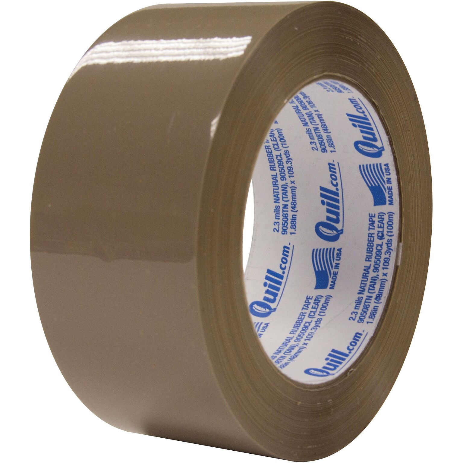 Quill Brand® Medium-Duty Natural Rubber Packing Tape, 2.3 Mil, 2 x 110 yds., Tan, 6/Pack, (C601/90508TN)