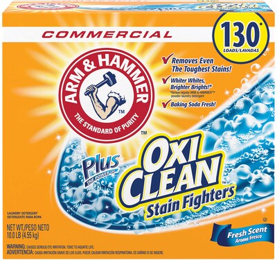 Arm & Hammer Powder Detergent with OxiClean Fresh Scent, 130 Load Box, 3 Boxes/Carton (33200-00108)
