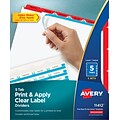 Avery Print & Apply Blank Tab Dividers, 5-Tab, Red, 5/Pack (11412)