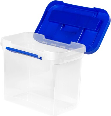 Bankers Box Heavy-Duty Plastic Portable File Storage Box, Letter Size, Blue/Clear (0086301)