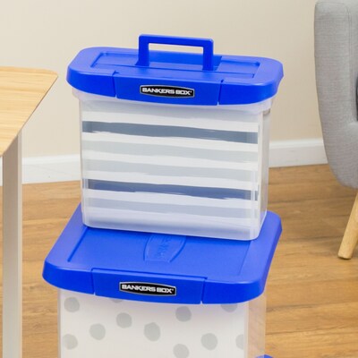 Bankers Box Heavy-Duty Plastic Portable File Storage Box, Letter Size, Blue/Clear (0086301)