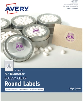 Avery Glossy Clear Print-to-the-Edge Round Labels, 3/4 Diameter, Pack of 400 (4222)