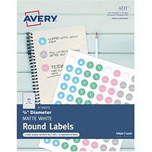 Avery Matte White Print-to-the-Edge Round Labels, 3/4 Diameter, Pack of 800 (4221)
