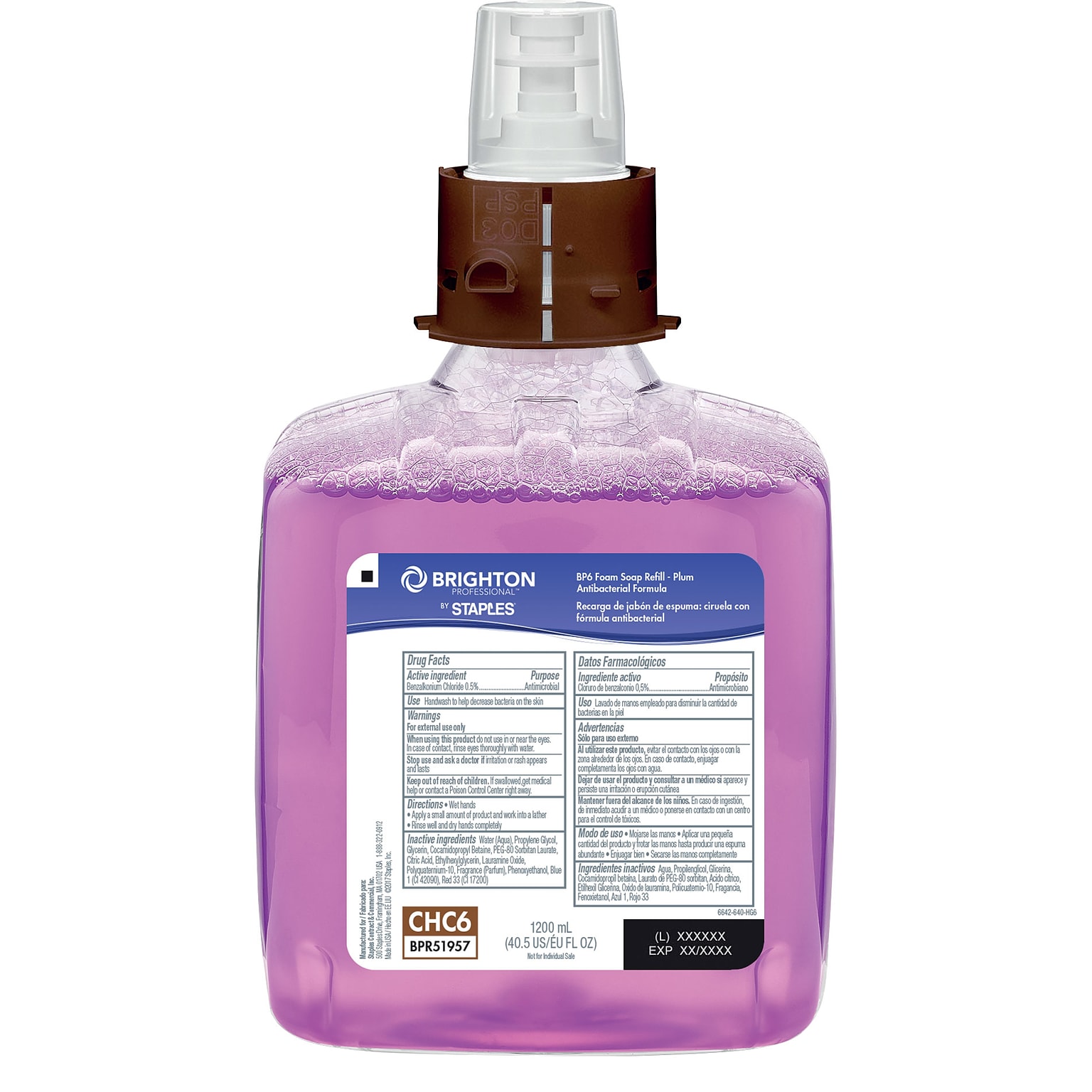 Brighton Professional Antibacterial Foaming Hand Soap Refill for BP Dispenser, Plum Scent, 2/Carton (51957)