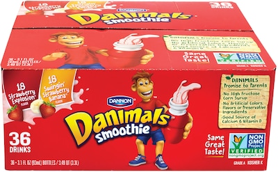 Dannon Danimals Explosion & Swingin' Strawberry Bananas Smoothies, 36/Pack (902-00019)
