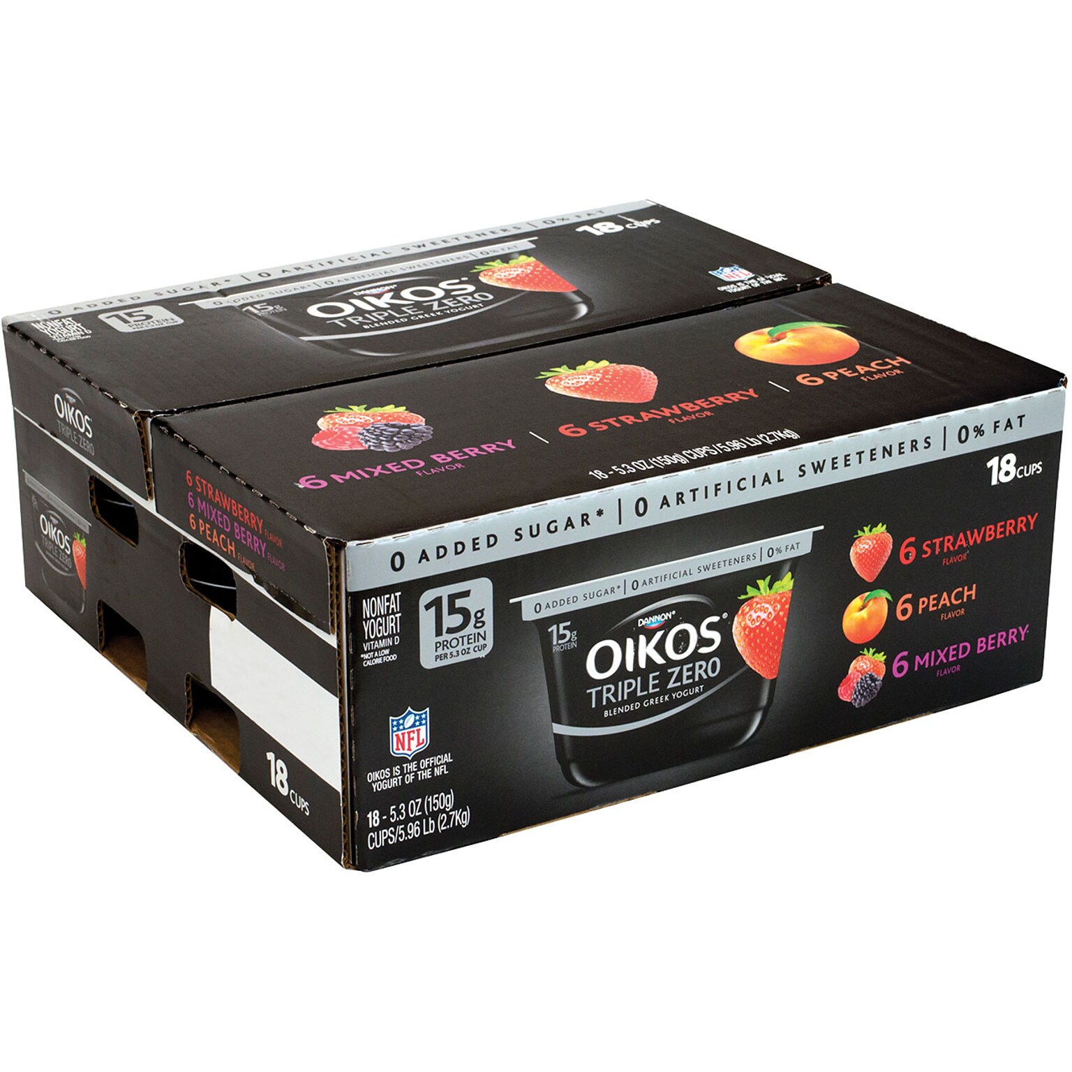 Dannon Oikos Triple Zero Blended Greek Nonfat Yogurt Variety Pack, 5.3 Oz., 18/Pack  (902-00027)