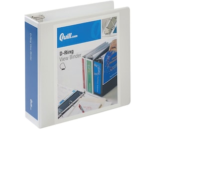 Quill Brand® Standard 3 3 Ring View Binder with D-Rings, White (7320313)