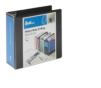 Quill Brand® Heavy Duty 4 3 Ring View Binder, Easy Open D Rings, Black (74204BK)