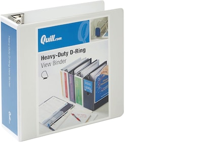 Quill Brand® Heavy Duty 4 3 Ring View Binder, Easy Open D Rings, White (74204WE)