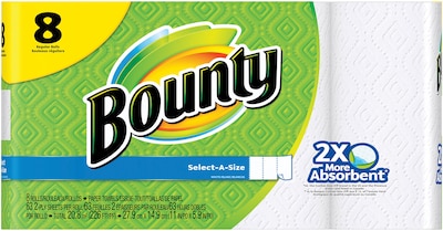 Bounty® Select-A-Size™ Paper Towels, White, 2-Ply, 63 Sheets/Roll, 8 Regular Rolls (PGC 88187/81531)