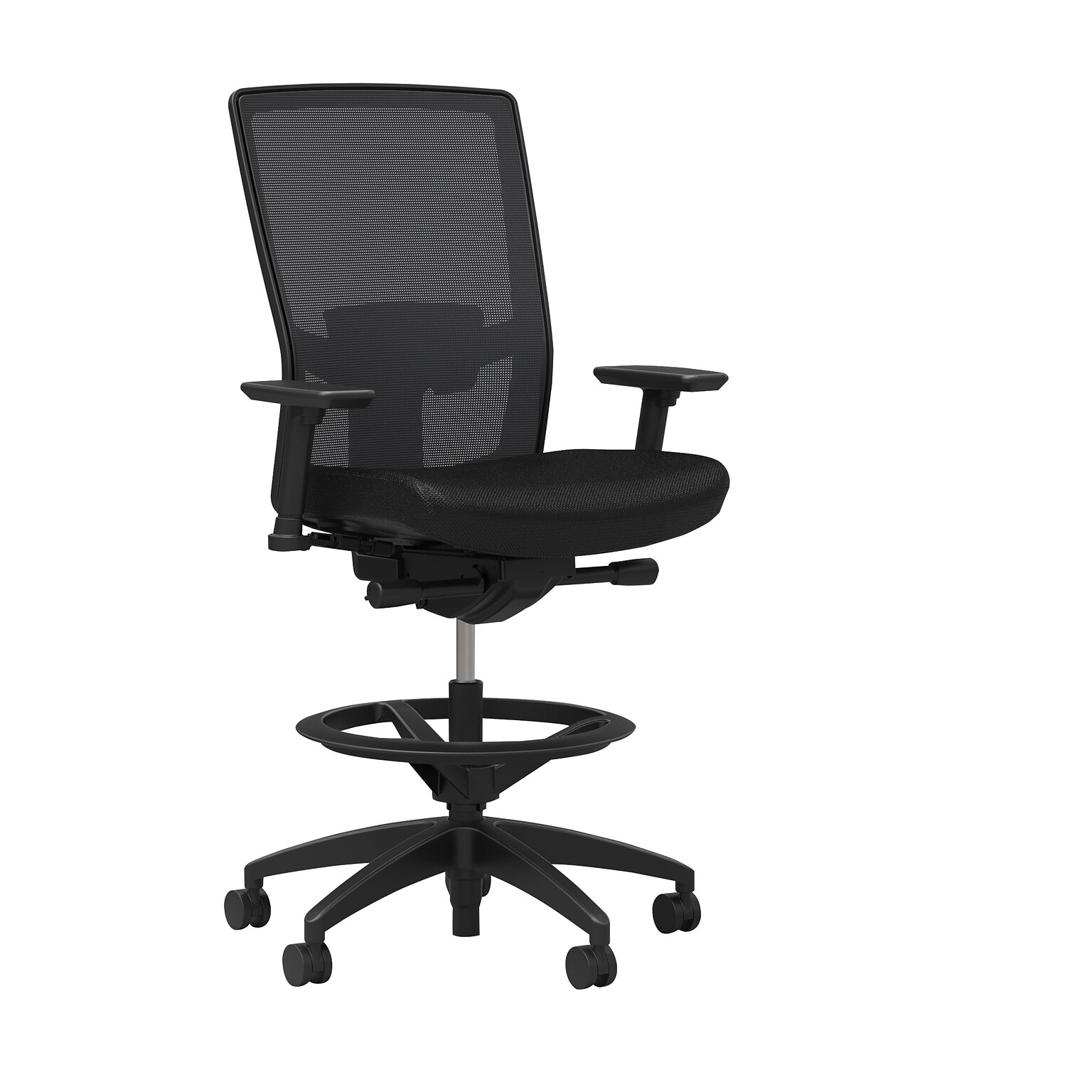 Union & Scale™ Workplace2.0 500 Series Mesh and Fabric Stool with Adjustable Lumbar Support, Black (51975)
