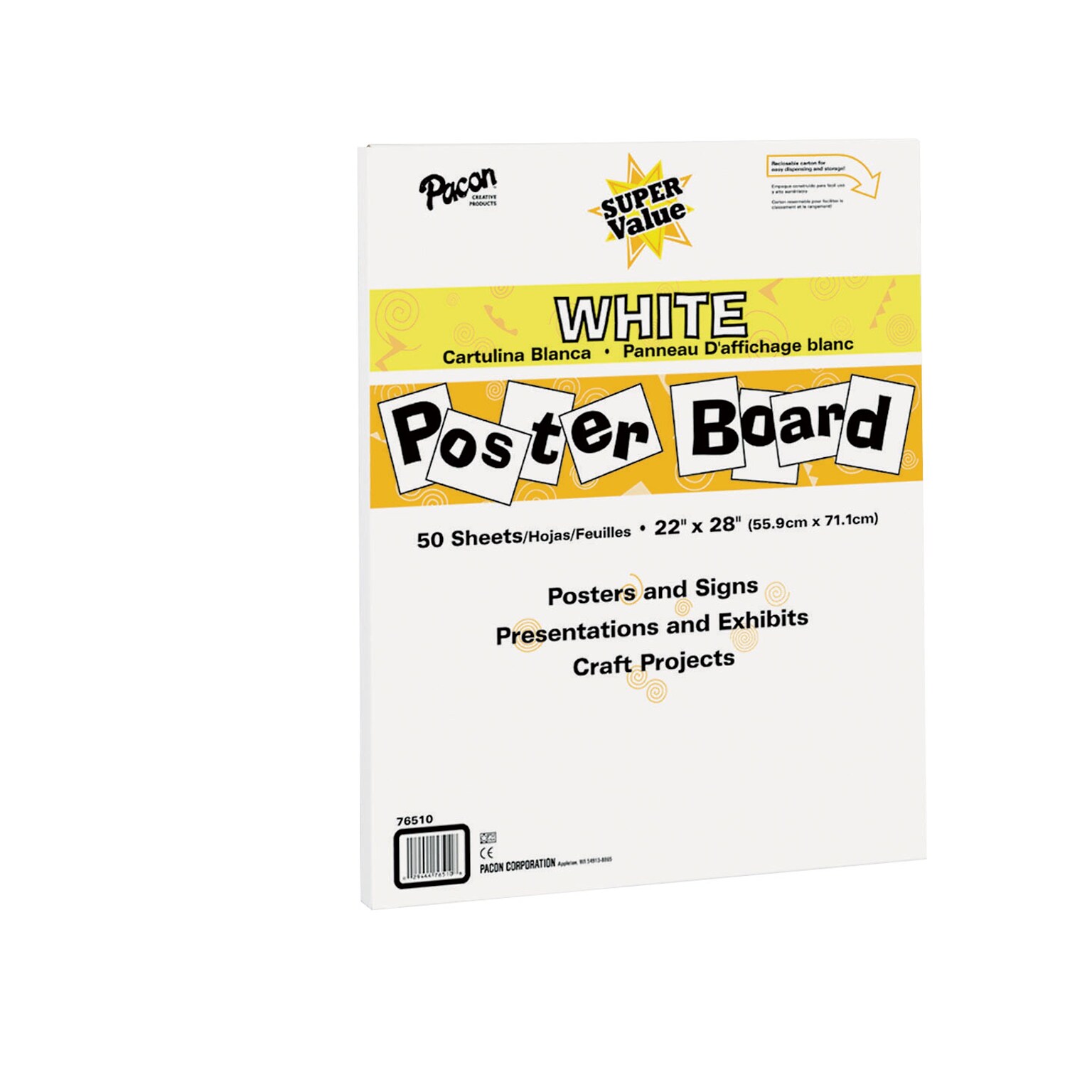 Pacon Poster Board, 22 x 28, White, 50/Pack (76510)