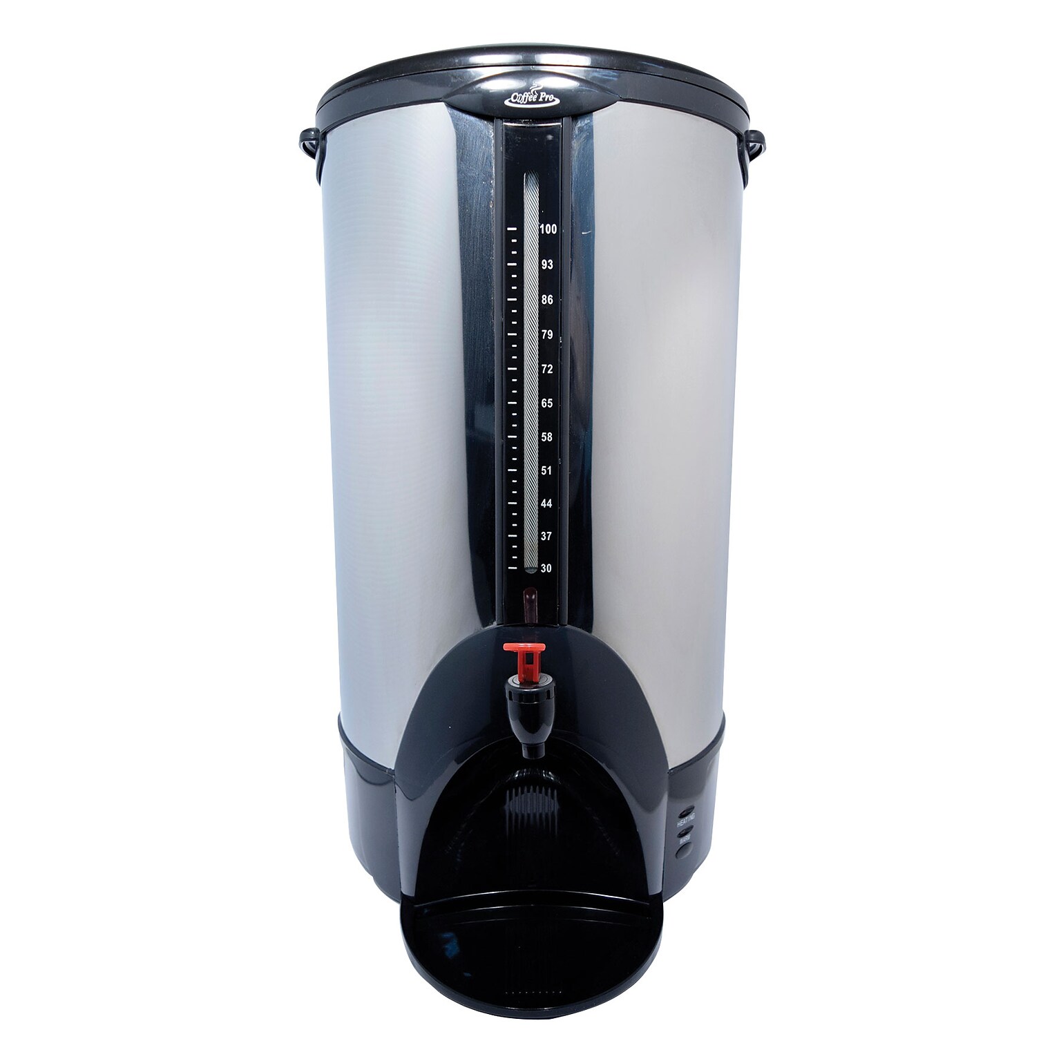 Coffee Pro® 100 Cup Plastic Handle Percolating Coffee Urn, 13 1/2(Dia) x 23(H), Stainless Steel (CP100)