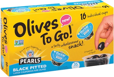 Pearls Black Pitted Olives To-Go Cup, 16/Pack (220-00718)