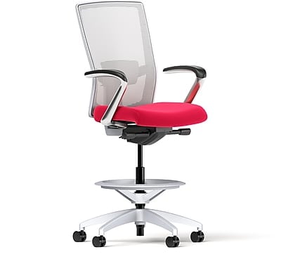 Union & Scale Workplace2.0™ Fabric and Mesh Stool, Cherry, Adjustable Lumbar, Fixed Arms, Synchro