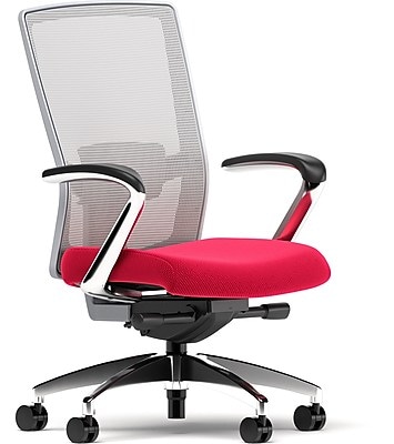 Union & Scale Workplace2.0™ Fabric Task Chair, Cherry, Adjustable Lumbar, Fixed Arms, Synchro