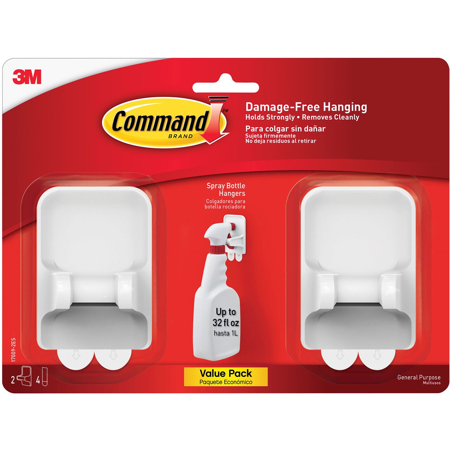 Command Spray Bottle Hangers, White/Gray, 2 Bottle Hangers and 4 Strips/Pack (17009-2ES)