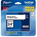 Brother P-touch TZe-241 Laminated Label Maker Tape, 3/4 x 26-2/10, Black On White, 2/Pack (TZe-241