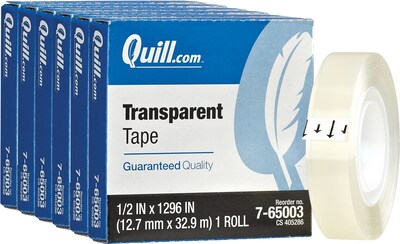 Quill Brand® Transparent Tape,  1/2 x 36 yds., 6 Rolls (765003)