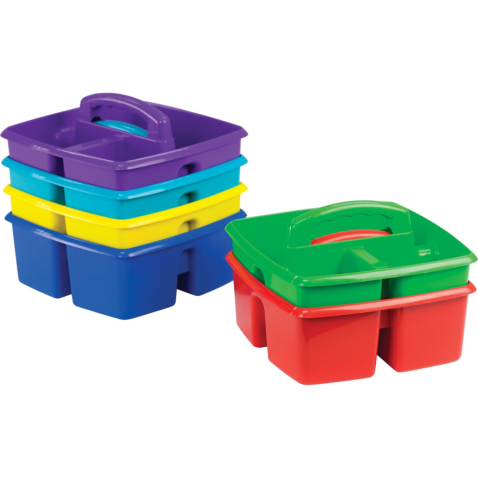 Storex Small Classroom Caddies with 3 Compartments, 5.25 x 9.25 x 9.25, Assorted Colors, 6/Carton (00940U06C)