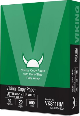 Dura-Ship™ Viking™ 8.5" x 11" Poly Wrap Copy Paper, 20 lbs., 92 Brightness, 5000 Sheets/Carton (VK811CT)