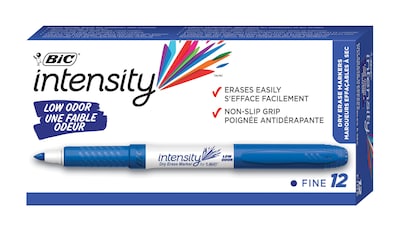 BIC Intensity Dry Erase Markers, Fine Tip, Blue, 12/Pack (GDE11BLU)