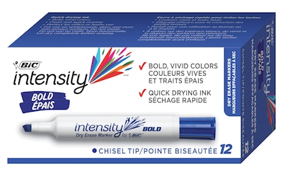 BIC Intensity Tank Dry Erase Markers, Chisel Tip, Blue, 12/Pack (DEC11-BE)