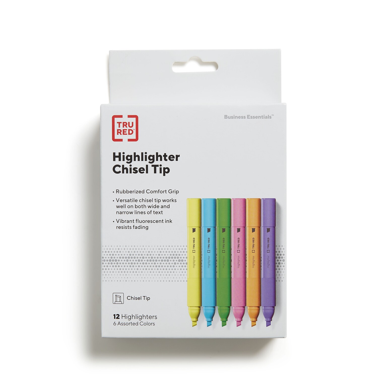 TRU RED™ Tank Highlighter with Grip, Chisel Tip, Assorted, 12/Pack (TR54585)