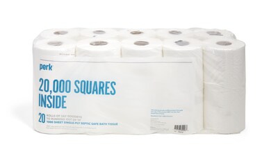 Perk™ Septic Safe Toilet Paper, 1-ply, White, 1000 Sheets/Roll, 20 Rolls/Pack (PK55153)